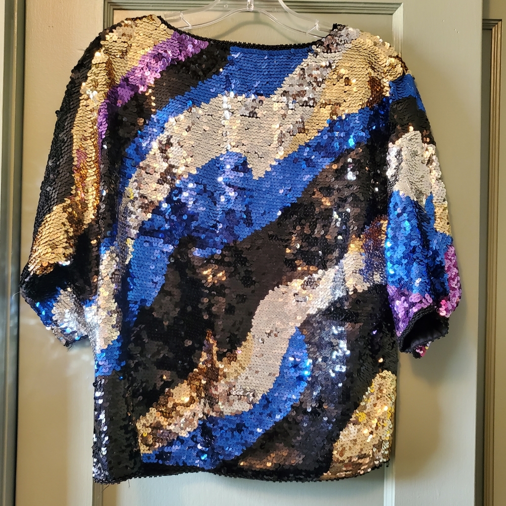 Ladies Guide Sequin Top, M, Multicolored - image 2